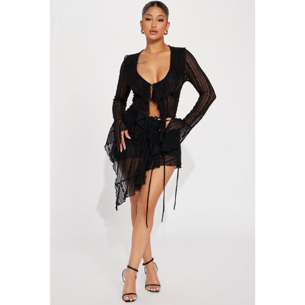 Love Addiction Black Lace Skirt Set - S